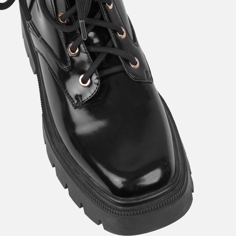 Black Chunky Lace-Up Combat Boots - 9 - Picture 4 of 4